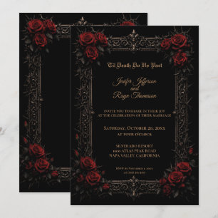 Elegante rote Rosen gotische Hochzeitseinladung Einladung
