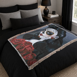 Elegante rote Rosen gotische Zucker-Schädel-Frau Decke