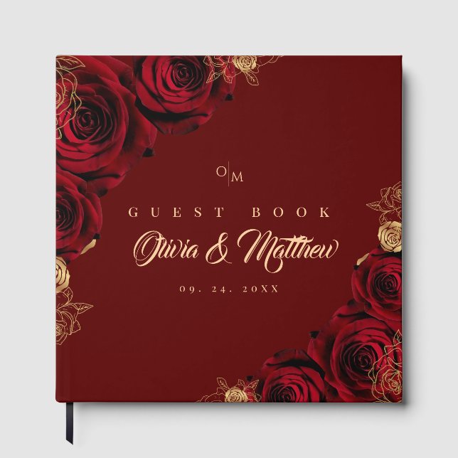 Elegante Rote Rosen Hochzeit Gästebuch (Vorderseite)