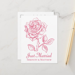 Elegante rote Rosen-Hochzeit Gerade Verheiratet Ankündigungspostkarte