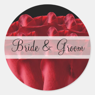 Elegante rote Rosen Hochzeitsaufkleber Runder Aufkleber