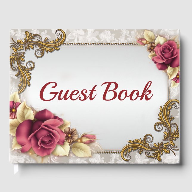 Elegante Rote Rosen Hochzeitsbuch Gästebuch (Vorderseite)