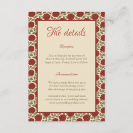 Elegante Rote Rosen Hochzeitsdetails Begleitkarte