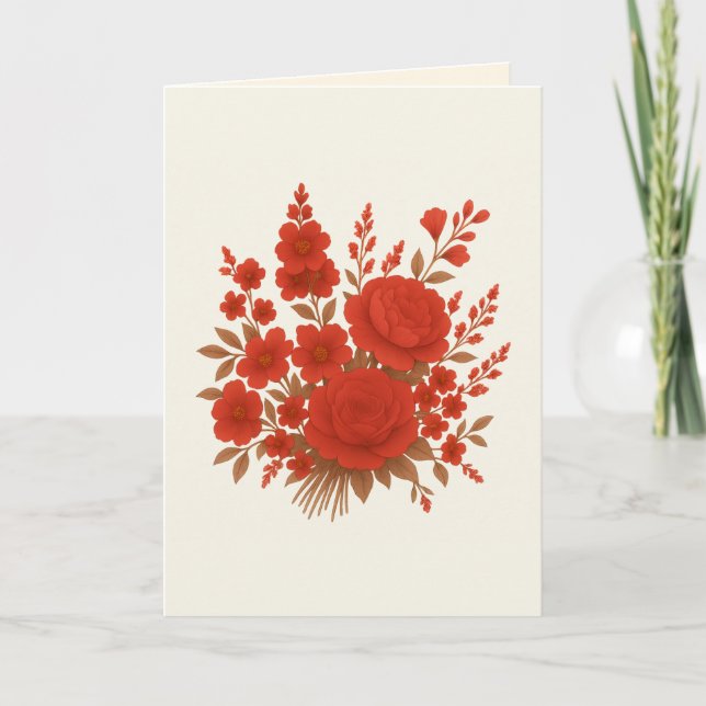 Elegante rote Rosen-Hochzeitskarte | Elfenbein, go Einladung (Vorderseite)