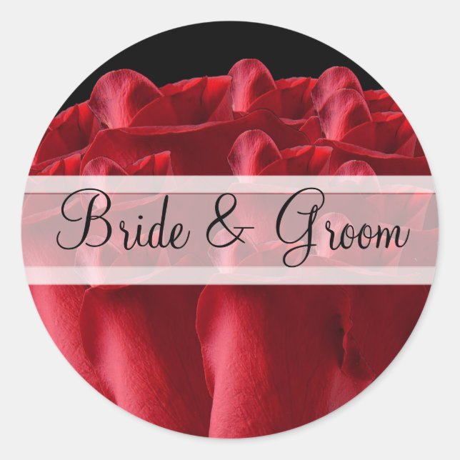Elegante Rote Rosen Hochzeitsticker Runder Aufkleber (Vorderseite)