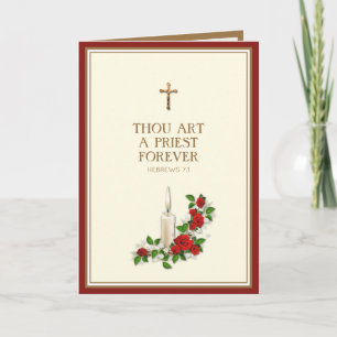 Elegante rote Rosen Kerze Priester Weihe Karte