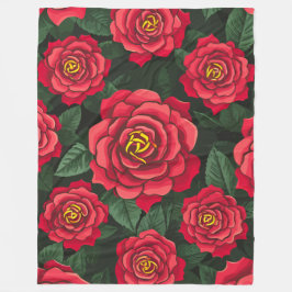 Elegante Rote Rosen mit einem Muster für grüne Blä Fleecedecke