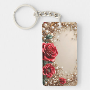 Elegante rote Rosen mit goldenen Ornamenten Schlüsselanhänger