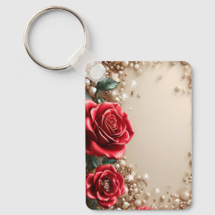 Elegante rote Rosen mit goldenen Ornamenten Schlüsselanhänger