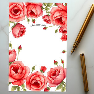 Elegante Rote Rosen mit Persönlichem Script Briefpapier