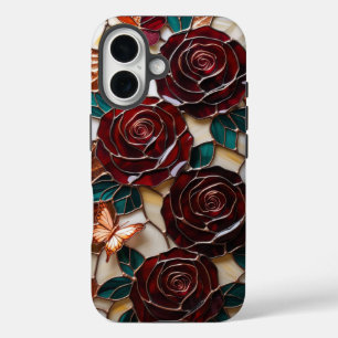 Elegante Rote Rosen mit Schmetterlingen in "Stains iPhone 16 Hülle