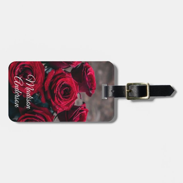 Elegante Rote Rosen Personalisiert Gepäckanhänger (Vorderseite horizontal)