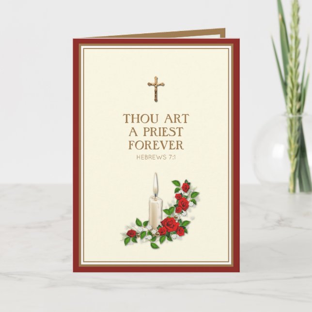 Elegante Rote Rosen Priesterordination Candle Karte (Vorderseite)