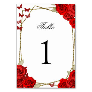 Elegante rote Rosen Quinceanera-Tischnummer Tischnummer