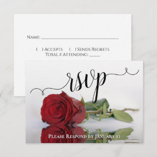 Elegante rote Rosen Reflexionen Hochzeit RSVP Karte