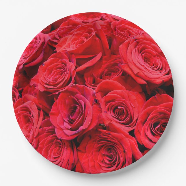 Elegante rote Rosen Rote Blume Rote Blüte Pappteller (Vorderseite)