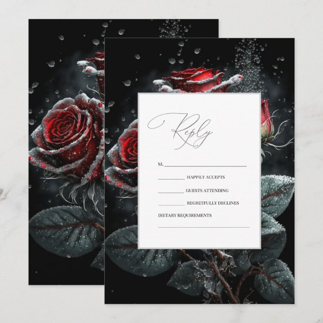 Elegante Rote Rosen Schwarzes UAWG Einladung (Vorne/Hinten)