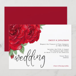Elegante Rote Rosen Script Typografy Wedding Einladung