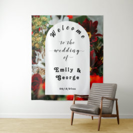 Elegante Rote Rosen Sommerblumenhochzeit Willkomme Wandteppich