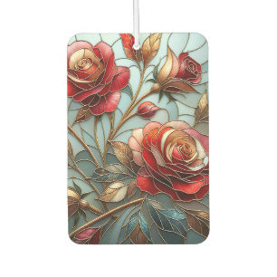 Elegante rote Rosen-Stabglasschmuck-Blume mit gold Autolufterfrischer