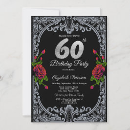 Elegante Rote Rosen Streifen Gotisch 60. Geburtsta Einladung