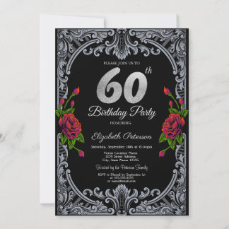 Elegante Rote Rosen Streifen Gotisch 60. Geburtsta Einladung