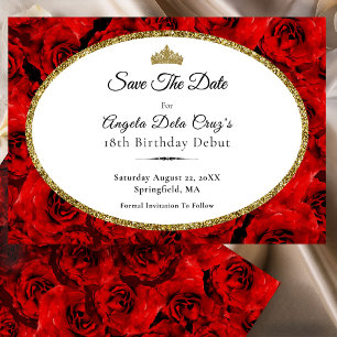 Elegante rote Rosen und Gold zur 18. Geburtstags-D Save The Date