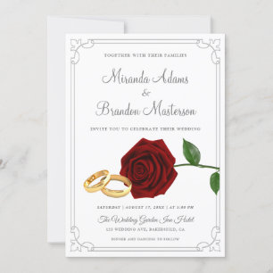 Elegante Rote Rosen und Rings Wedding Einladung