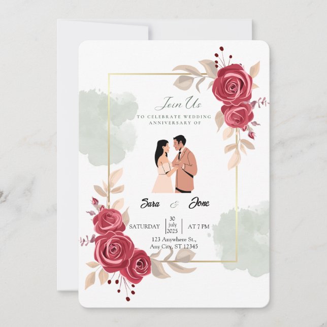 Elegante Rote Rosen & Villenbilder Einladung (Vorderseite)