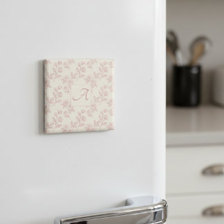 Elegante rote Rosenpapier-Chintz-Monogramm Magnet