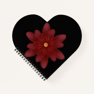 Elegante rote Samtblume auf Schwarz   Dunkle Blume Notizbuch