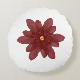 Elegante rote Samtblume auf Schwarz   Dunkle Blume Rundes Kissen