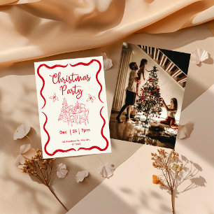 Elegante rote Schleife Foto Weihnachtsfeier Einladung