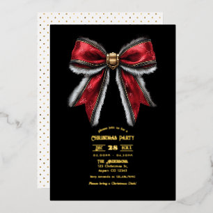 Elegante rote Schleife & Goldfolie Weihnachtsfeier Folieneinladung