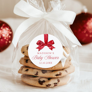 Elegante rote Schleife Weihnachten Baby Shower Runder Aufkleber