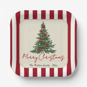 Elegante rote Schleife Weihnachtsbaum-Party-Papier Pappteller