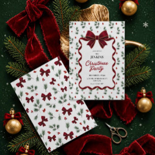 Elegante rote Schleife Weihnachtsfeier Einladung