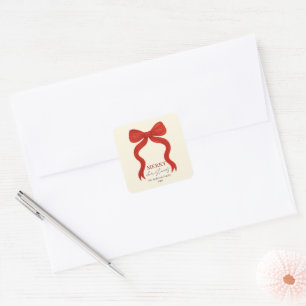 Elegante rote Schleife Weihnachtsfeier -  Quadratischer Aufkleber