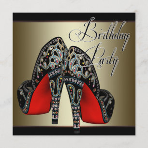Elegante rote schwarze goldene High Heels zum Gebu Einladung