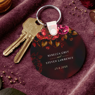 Elegante rote schwarze launische Blumenhochzeit Schlüsselanhänger