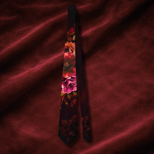 Elegante rote schwarze melancholische Blumenhochze Krawatte