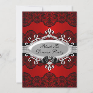 Elegante rote Spitze und schwarze Schleife Abendge Einladung
