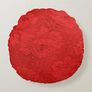Elegante rote Spitzen, nahtlose Textur Rundes Kissen