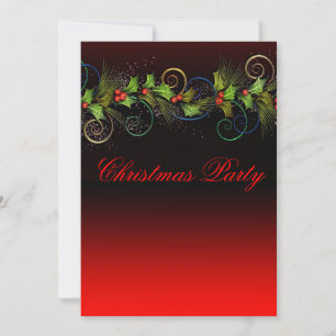 Elegante rote Stechpalmen-Weihnachtsfeier Einladung