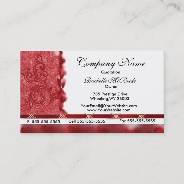 Elegante rote Stickerei-Entwurfs-Visitenkarten Visitenkarte (Vorderseite)