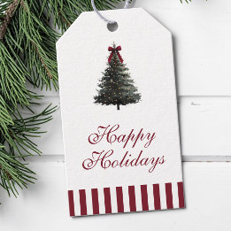 Elegante rote Streifen Wasserfarbe Weihnachtsbaum Geschenkanhänger