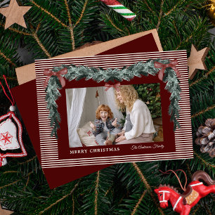 Elegante rote Streifen-Weihnachtsgirlande 1 Foto Feiertagskarte