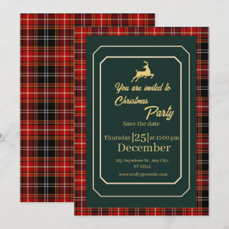 Elegante rote Tartan-Karo-Weihnachtsfeier Einladung