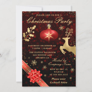 Elegante rote und goldene Christbaumkugel und Band Einladung