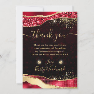Elegante rote und goldene Glitter Glam Tränen Quin Dankeskarte